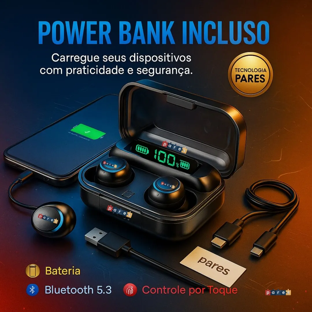 Fone De Ouvido Sem Fio Bluetooth F9-5 Pares Som Imersivo Powerbank Moderno Bateria Longa Duração Academia Compativel Com Todos Celulares - Imagem 4
