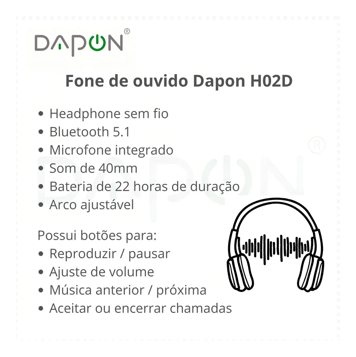 Fone De Ouvido Headphone Dapon H02d Bluetooth 5.1 Over-ear 22 Horas De Bateria Cor Preto - Imagem 5