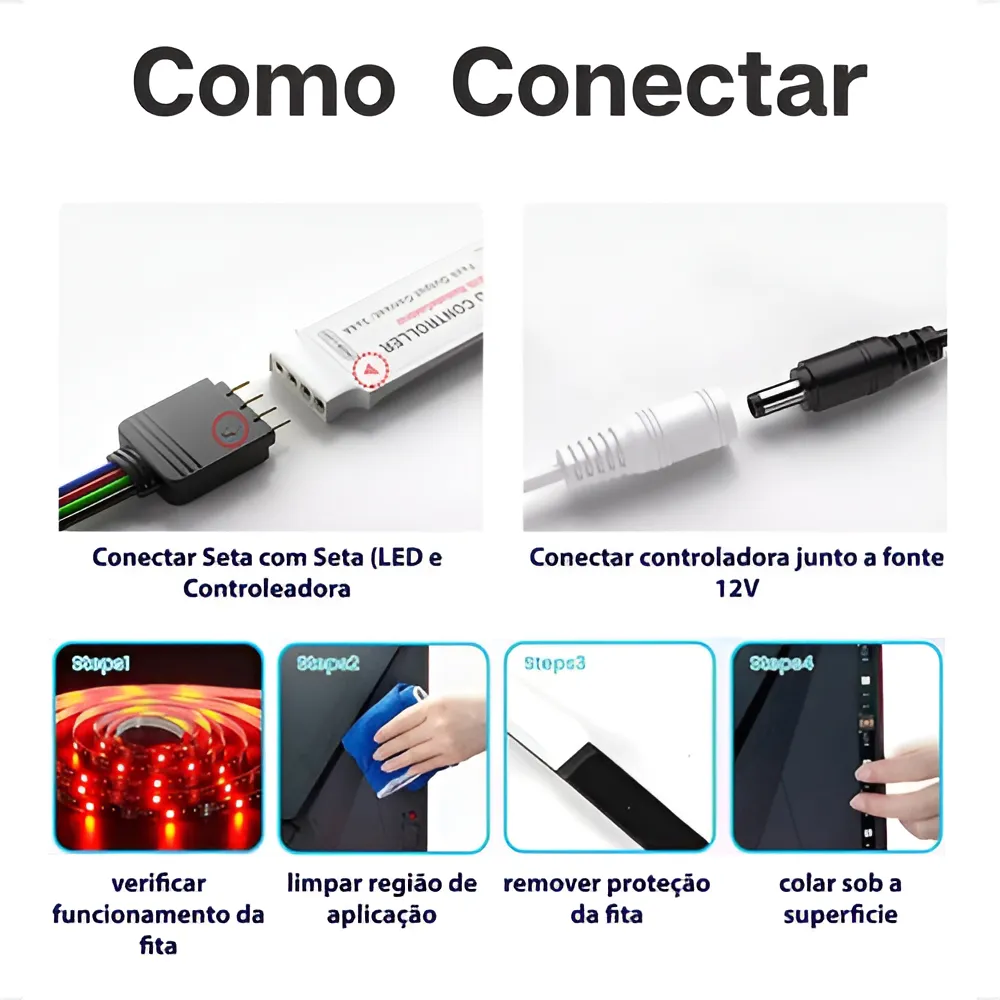 Fita Led Rgb 5m 5050 Colorida Decoração + Fonte + Controle Luz RBG 16 Cores Tensão de operação - Imagem 4