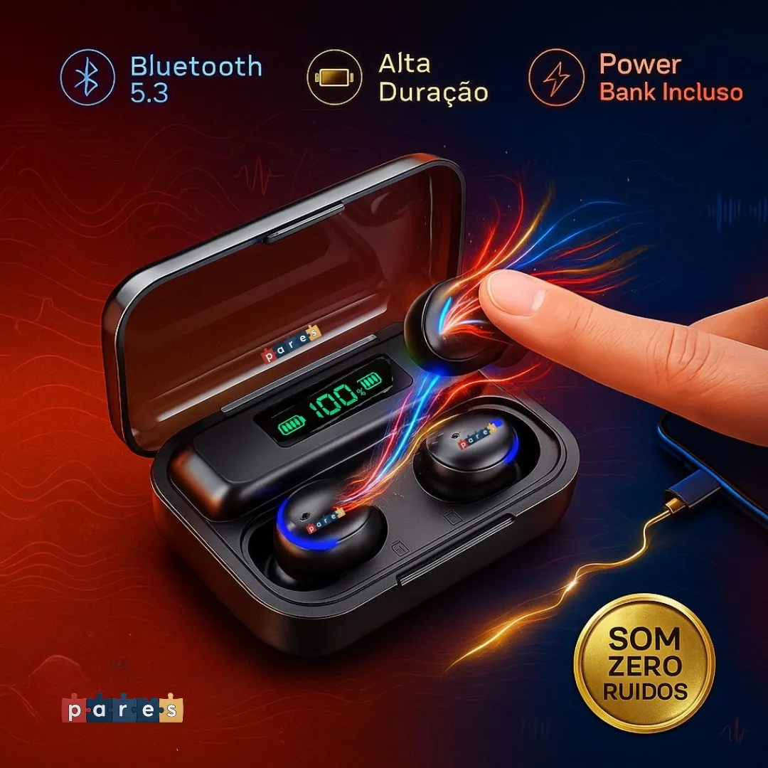 Fone De Ouvido Sem Fio Bluetooth F9-5 Pares Som Imersivo Powerbank Moderno Bateria Longa Duração Academia Compativel Com Todos Celulares - Imagem 2