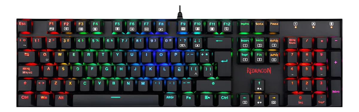 Teclado gamer Redragon Mitra K551 QWERTY Outemu Blue cor preto com luz RGB
