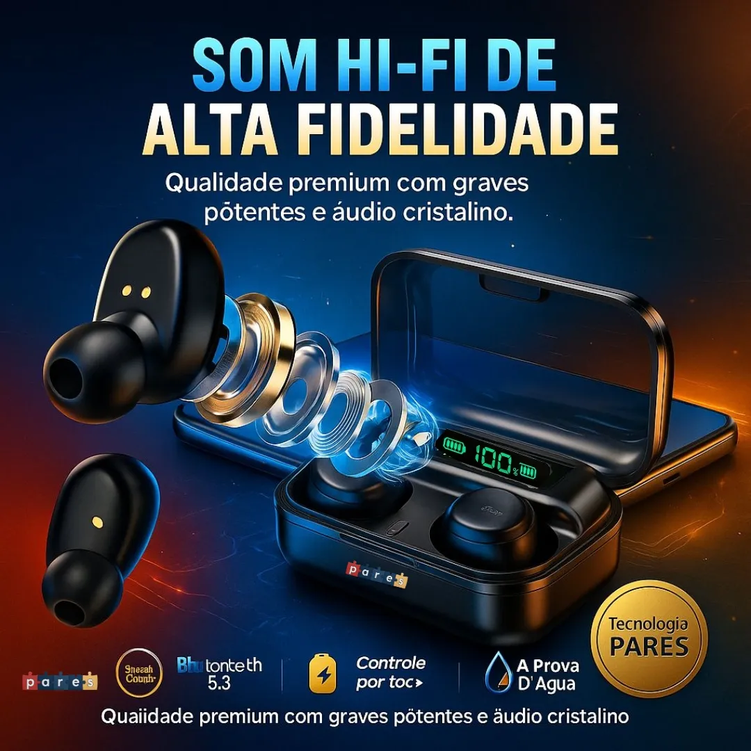 Fone De Ouvido Sem Fio Bluetooth F9-5 Pares Som Imersivo Powerbank Moderno Bateria Longa Duração Academia Compativel Com Todos Celulares - Imagem 5